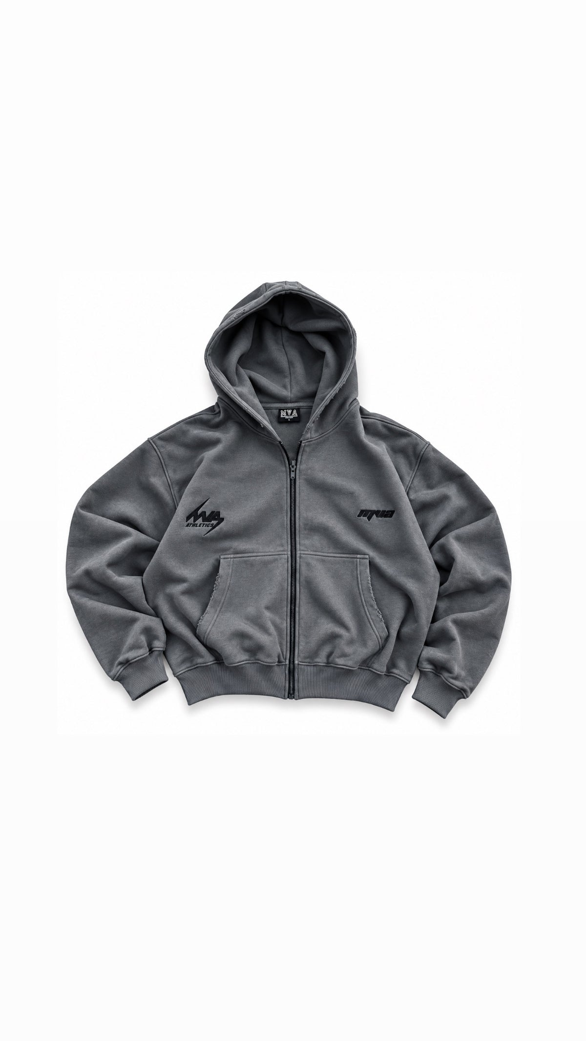 Distressed boxy zipper hoodie